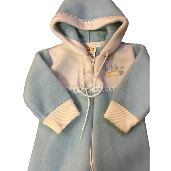 Vintage Cuddler by Doespun Baby Winter Footed Hooded Onesie – Blue & Cream – Siz - Picture 12 of 16